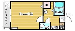 メゾンサイプレス2 1Kの間取図画像