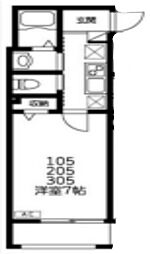 ウエストガーデン大和田 2階1Kの間取り