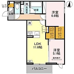 fortuna duo 2階2LDKの間取り
