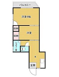 みのりマンション 2階2Kの間取り