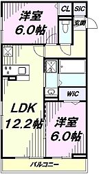 ビューテラス 1階2LDKの間取り