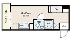 ロータス戸越銀座 3階ワンルームの間取り