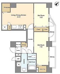 ミレドゥーエ門前仲町 7階2LDKの間取り