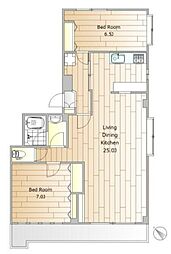 東急東横線 祐天寺駅 徒歩9分の賃貸マンション 1階2LDKの間取り