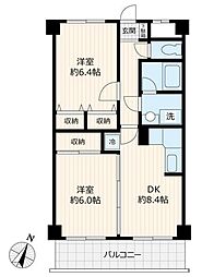 メゾンベルセーヌ 3階2DKの間取り