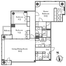 六本木ヒルズレジデンスＣ棟 35階2SLDKの間取り