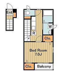 京王相模原線 京王多摩センター駅 徒歩10分の賃貸アパート 2階1Kの間取り