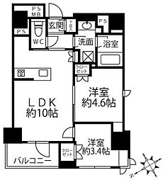 クリオラベルヴィ新富町 3階2LDKの間取り