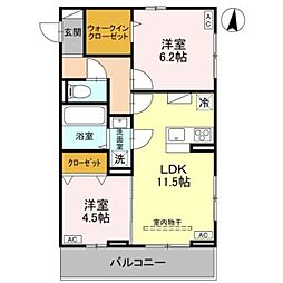 ユートリIII 2階2LDKの間取り