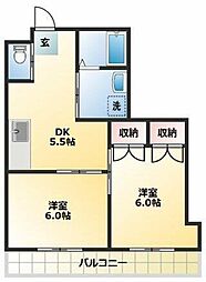 かいづかファミリア1 2DKの間取図画像