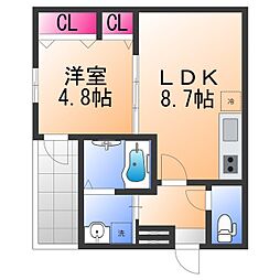 南海線 高石駅 徒歩8分の賃貸アパート 1階1LDKの間取り