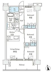 スカイグランデ津田沼 5階3LDKの間取り
