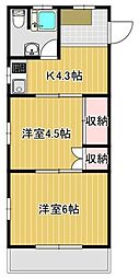 日吉第七コーポH棟 2Kの間取図画像