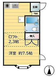 京王相模原線 南大沢駅 バス15分 大平公園下車 徒歩7分の賃貸アパート 1階ワンルームの間取り