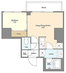クラリティア西日暮里 2階1LDKの間取り