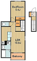 ルミエールモンドＡＢ 2階1LDKの間取り