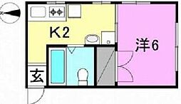 サンホワイト 2階1Kの間取り