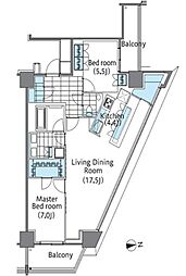 コンフォリア新宿イーストサイドタワー タワー棟 16階2LDKの間取り