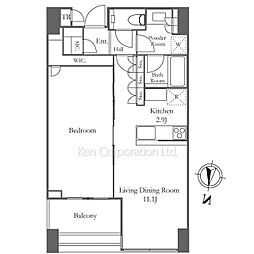 白金ザ・スカイＥＡＳＴ棟 35階1LDKの間取り