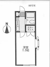 ミナトハイツ第2 1Kの間取図画像