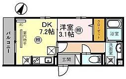 アリエス東大成 1階1DKの間取り