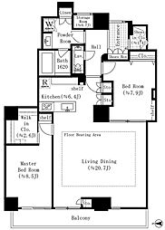 恵比寿ガーデンテラス弐番館 4階2LDKの間取り