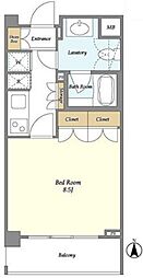 オーキッドレジデンス神楽坂 4階1Kの間取り