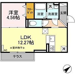 リュミエールミナミ 1階1LDKの間取り