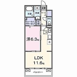 ベルヒルズノース 1LDKの間取図画像