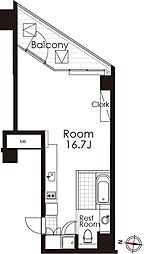 カスタリア広尾 6階ワンルームの間取り