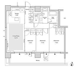 ザ・パークハビオ代々木 7階3LDKの間取り