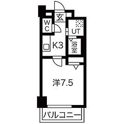 サザンクレスト七道 7階1Kの間取り