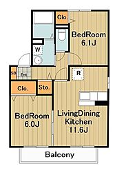 JR横浜線 相原駅 徒歩13分の賃貸アパート 1階2LDKの間取り
