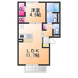 ル・シエル・エトワール　I 2階1LDKの間取り