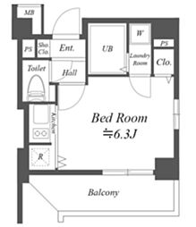 コスモリード月島 5階ワンルームの間取り