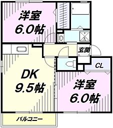 リバーサイドIII 2階2DKの間取り