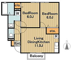 京王相模原線 多摩境駅 徒歩25分の賃貸アパート 1階2LDKの間取り
