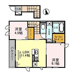 グランドソレーユ西浜 2階2LDKの間取り
