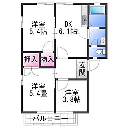 ハイツ森 2階3DKの間取り