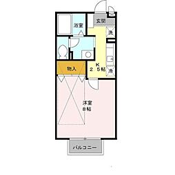 セジュール鴨土 2階1Kの間取り