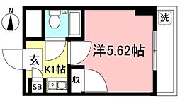 ジュネス木田 1Kの間取図画像