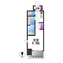近鉄けいはんな線 長田駅 徒歩3分の賃貸マンション 12階1Kの間取り