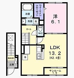 羽村市川崎2丁目アパート 1LDKの間取図画像