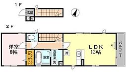 JR総武線 東中野駅 徒歩1分の賃貸アパート 2階1LDKの間取り