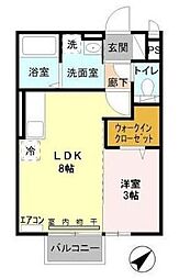 ウィスタリア・モナリエ 2階1LDKの間取り
