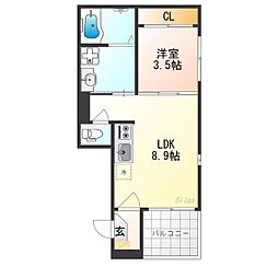 三永レジデンス京都 1階1LDKの間取り