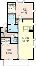 メゾンベール3番館 2LDKの間取図画像