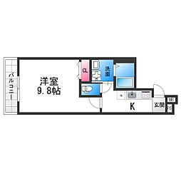 フジパレス上野芝III番館 1階1Kの間取り