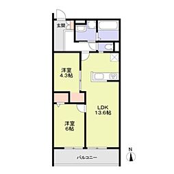 フォレストメゾンオリーブ南巽 2LDKの間取図画像