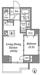 コスモグラシア浅草 13階1LDKの間取り